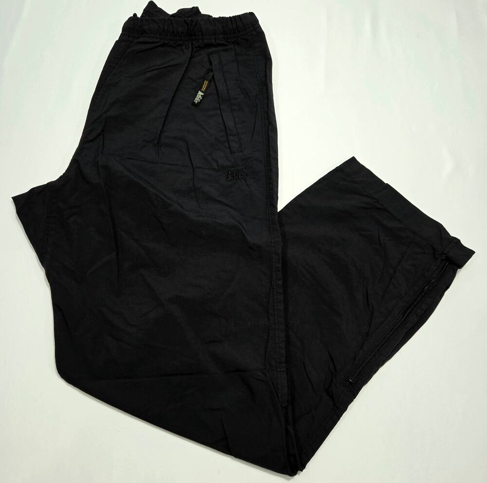 REI Black Ripstop Pants Elastic Waist Zip Cuffs